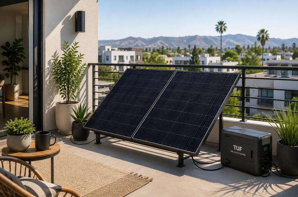 Plug-in balcony solar system on a residential balcony